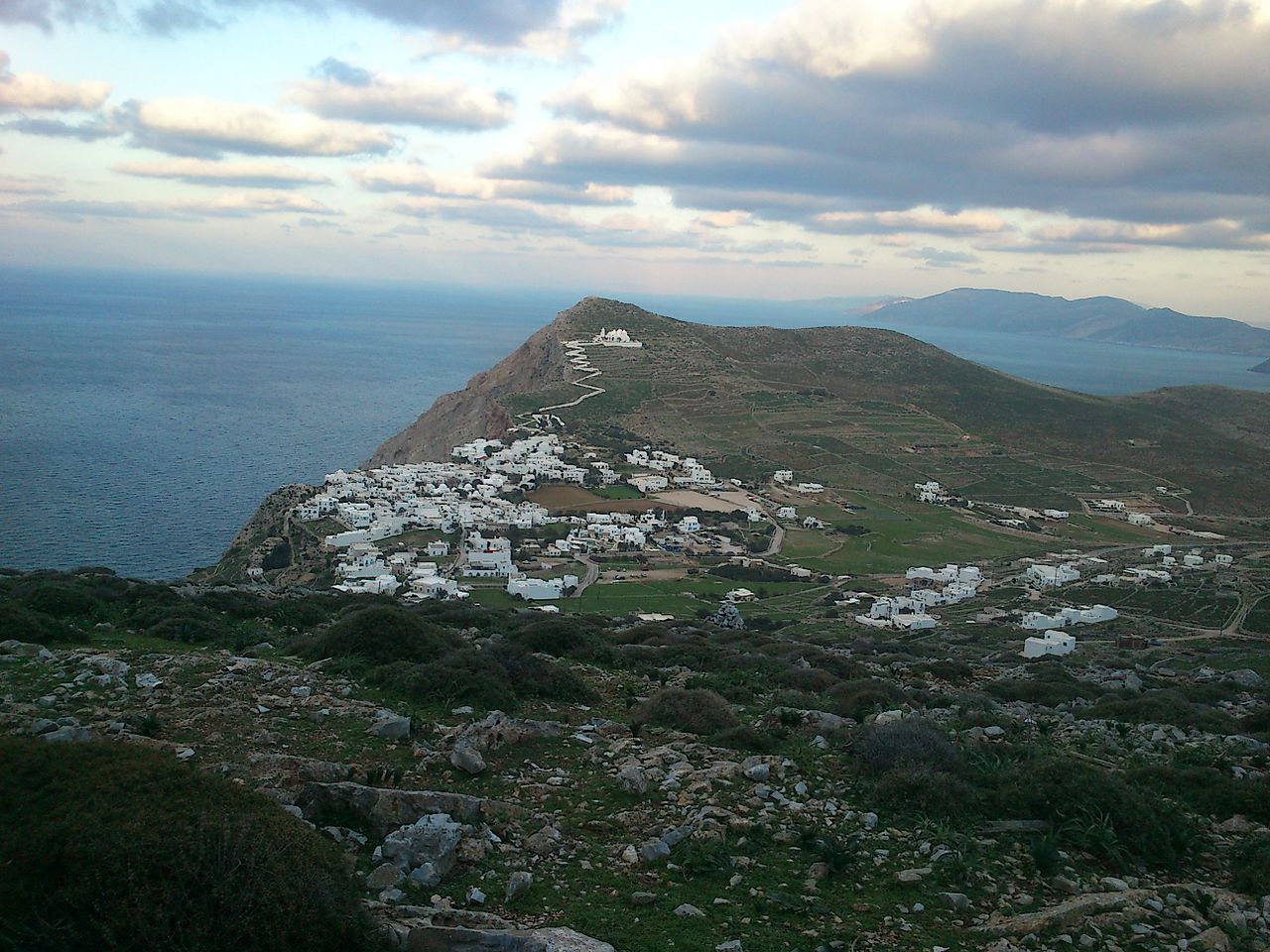 Dramatic clifftop Chora village with traditional Cycladic architecture