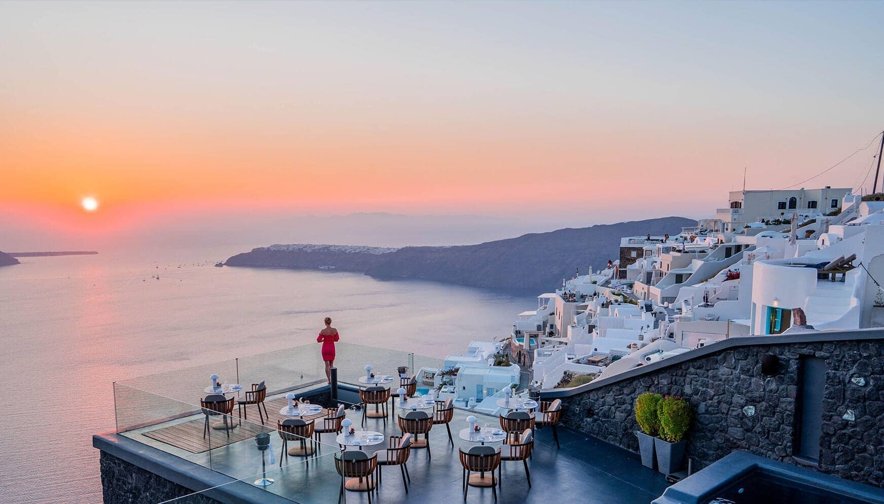 Fine dining restaurant with caldera sunset views