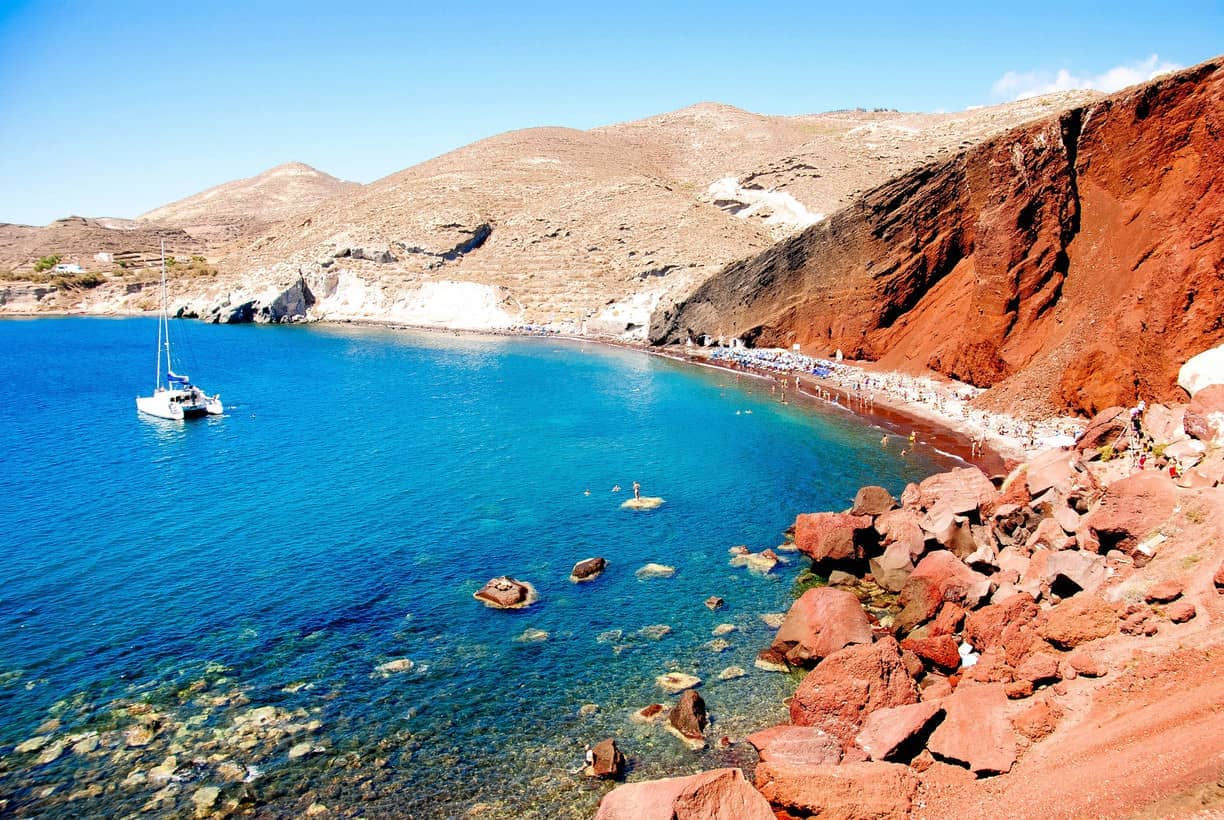 Red Beach with distinctive red volcanic cliffs